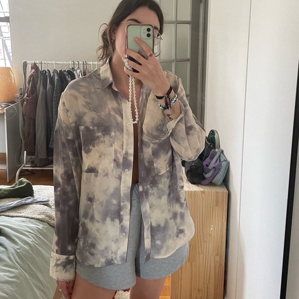 purple grey tie-dye over-shirt